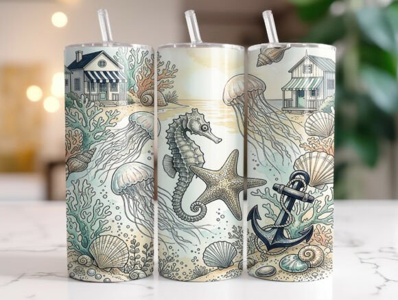 Beach Nautical Seashell Anchor Tumbler