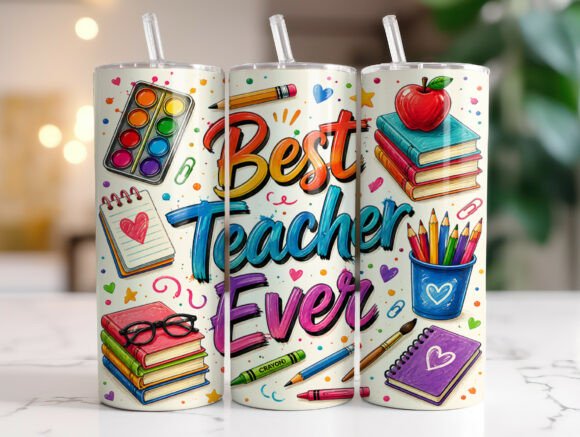 Best Teacher Ever 20 Oz Tumbler Wrap PNG
