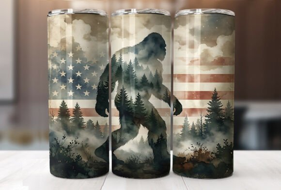 Bigfoot American Flag Forest Tumbler