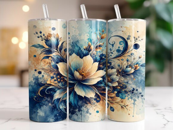 Blue Floral Watercolor 20oz Tumbler Wrap
