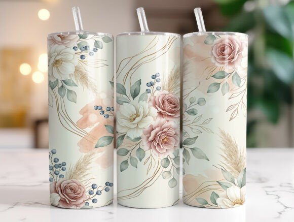 Boho Floral Sage 20oz Tumbler Wrap PNG