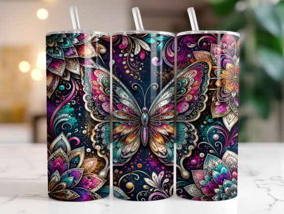 Colorful Butterfly Floral Skinny Tumbler
