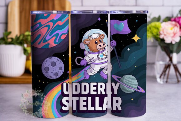 Cosmic Bovine Astronaut Tumbler Wrap PNG