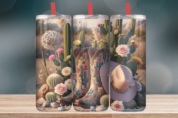 Cowboy Boots Cactus Floral Tumbler Wrap