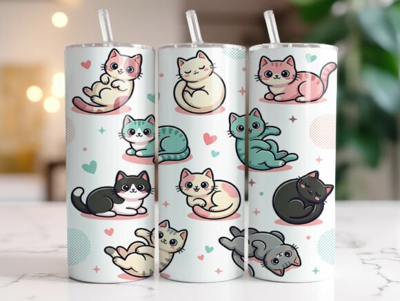 Cute Kawaii Kitten 20oz Tumbler Wrap PNG