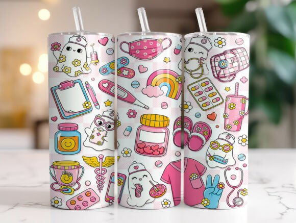 Cute Nurse Doodle Medical Tumbler Wrap