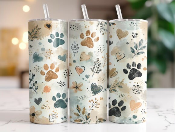 Dog Paw Print 20oz Tumbler Wrap PNG