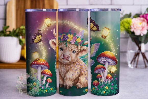 Fairy Highland Cow Mushroom 20oz Tumbler