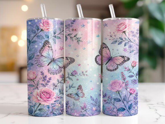 Floral Butterfly 20oz Skinny Tumbler PNG