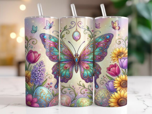 Floral Egg Easter Butterfly Tumbler Wrap