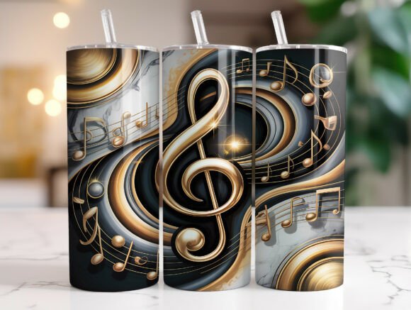 Gold Music Notes Marble Tumbler Wrap