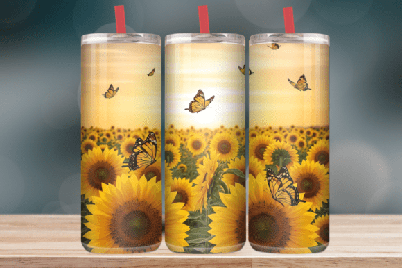 Golden Sunflower Butterfly Tumbler Wrap
