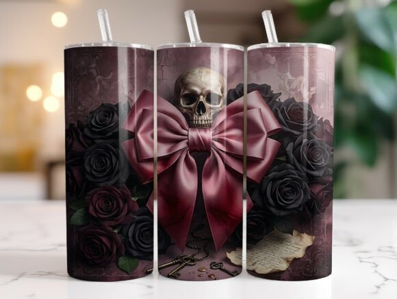 Gothic Bow Skull 20oz Tumbler Wrap PNG