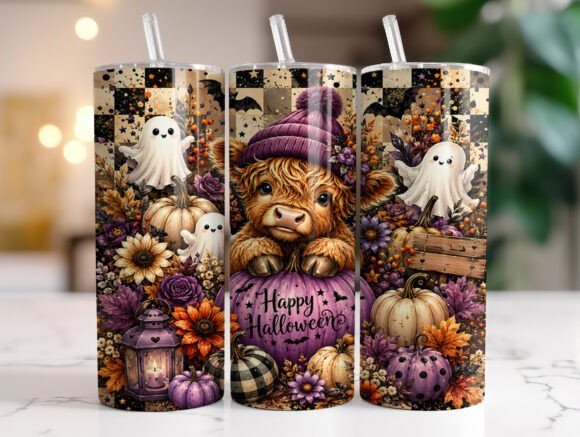 Happy Halloween Highland Cow Tumbler PNG