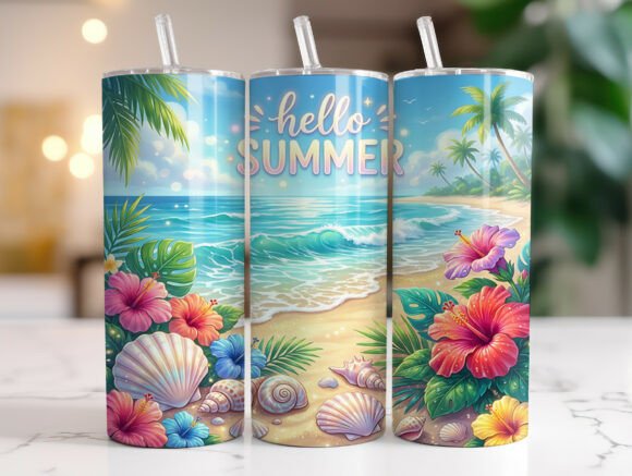 Hello Summer Beach Floral 20oz Tumbler