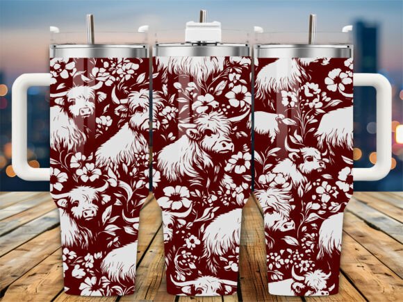 Highland Cow Pattern 40oz Tumbler