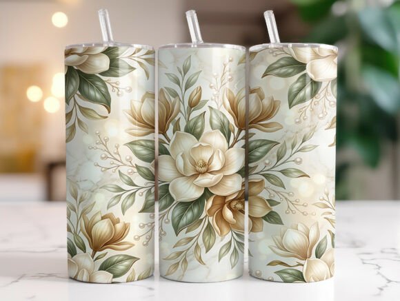 Magnolia Floral 20oz Tumbler Wrap PNG