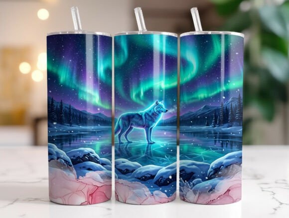 Northern Lights Wolf 20oz Tumbler Wrap