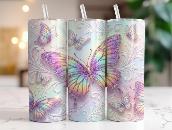 Pastel Butterfly 20 Oz Tumbler Wrap PNG