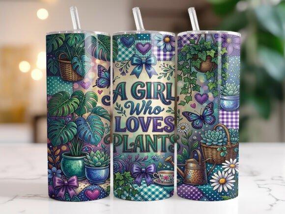 Patchwork Plant Lover Tumbler Wrap PNG