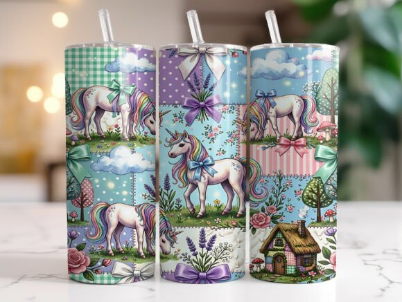 Patchwork Unicorn 20 Oz Tumbler Wrap PNG