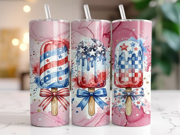 Patriotic Popsicle 20oz Tumbler Wrap PNG