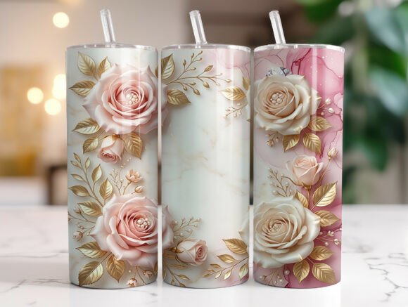 Pink and White Roses Floral Tumbler Wrap