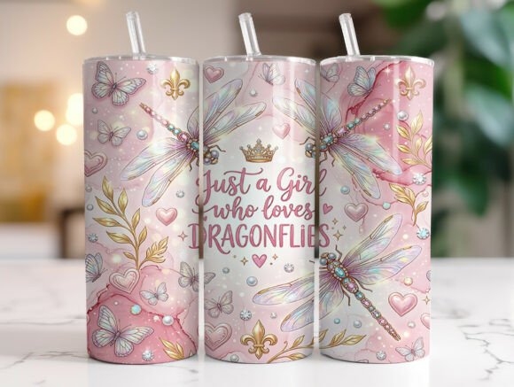 Pink Dragonfly Quote Skinny Tumbler Wrap