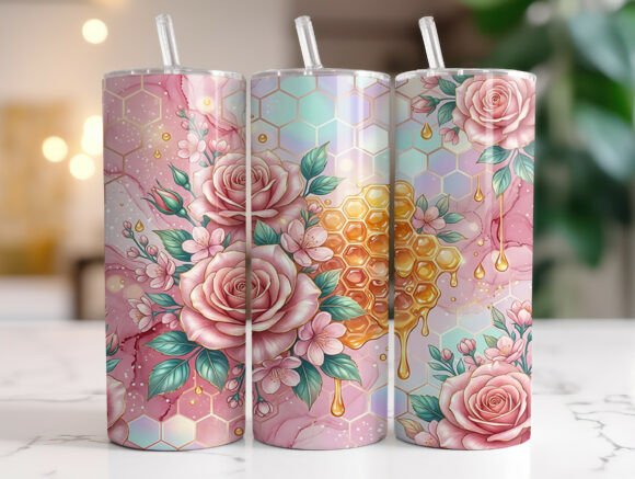 Pink Rose Honeycomb 20oz Tumbler Wrap