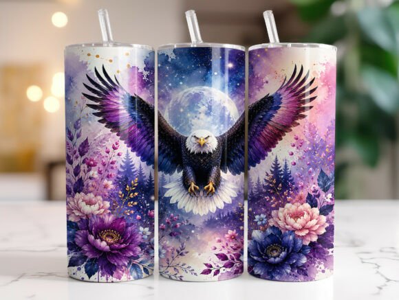 Purple Floral Eagle 20oz Tumbler Wrap