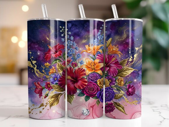 Purple Gold Tropical Flower Tumbler Wrap