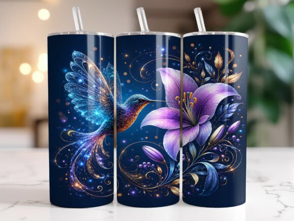 Purple Lily Hummingbird 20oz Tumbler PNG