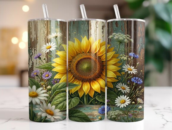 Rustic Sunflower Floral Tumbler Wrap