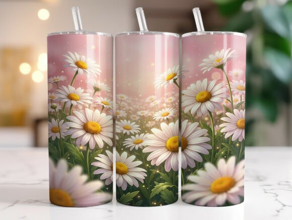 Soft Pink Daisy Floral Meadow Tumbler