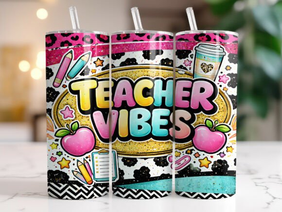 Teacher Vibes Colorful School Tumbler